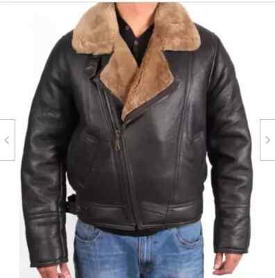 Brown RAF Aviator B4 Men's Sheepskin Real Shearling Leather Flight Bomber Jacket