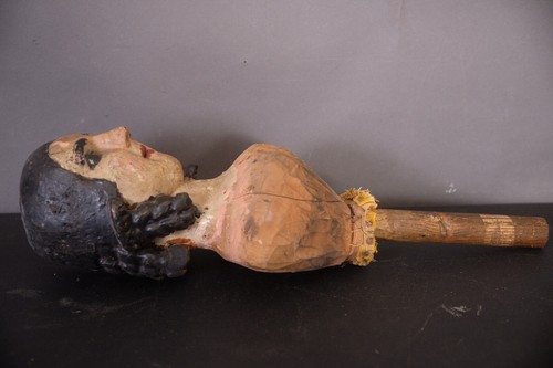 Antique Hand Carved Wood Santos Doll Primitive Folk Art Bust Figure Puppet 17" - Picture 6 of 14