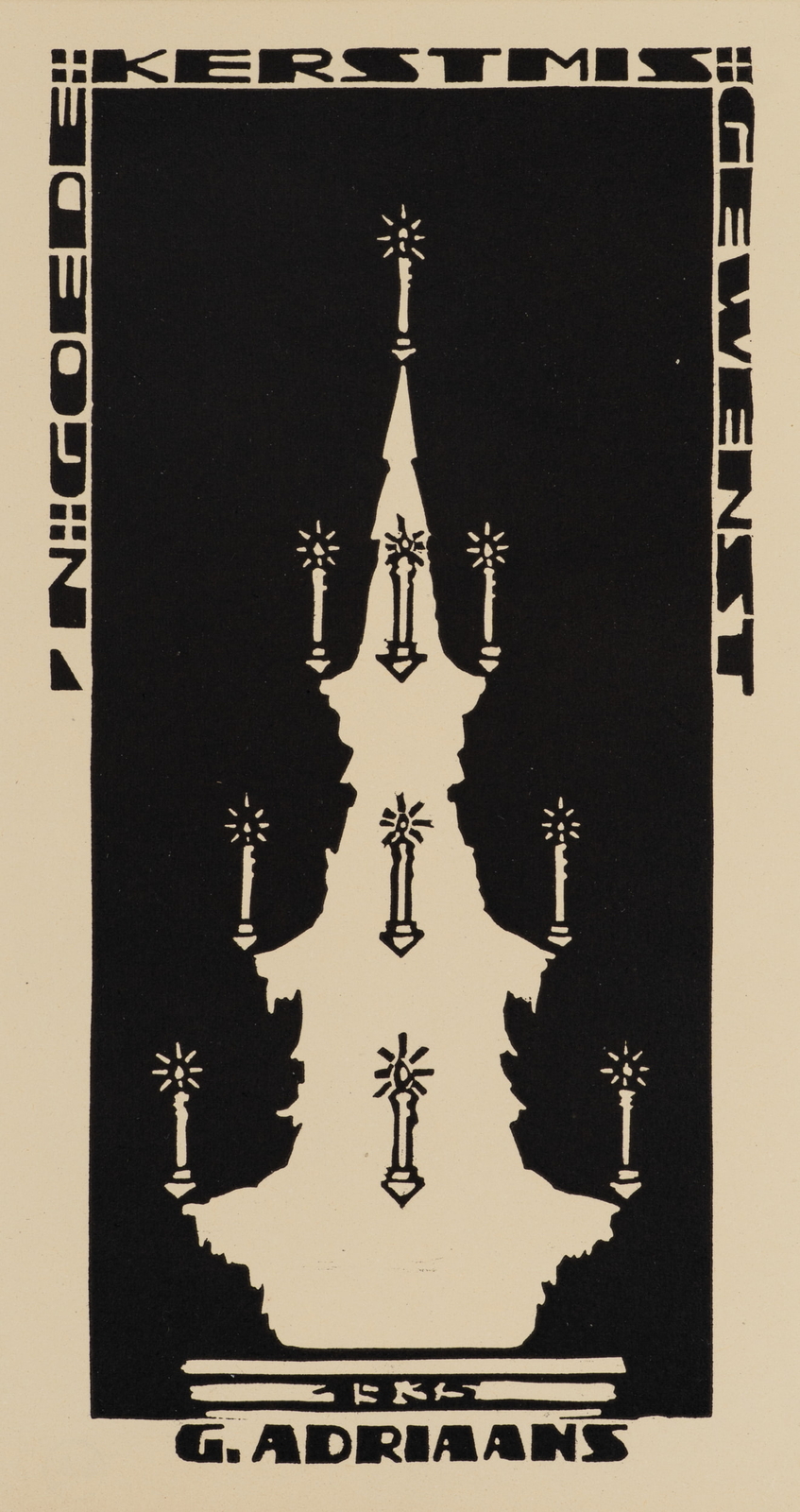 G. ADRIAANS (1898-1971), Festlicher Weihnachtsgruß mit Christbaum, 1935, HSt.