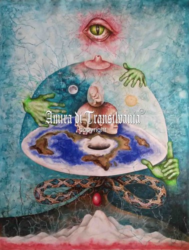 contemporary art painting flat earth sun moon skull alien real truth bible snake - Picture 4 of 24
