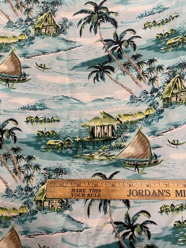 VTG Hoffman Silky California Hawaii Surfers 43" x 1.75 Yds HAWAIIAN Print FABRIC - Picture 3 of 13