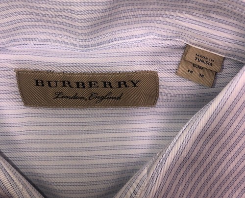Burberry Seaford City Blue Striped Button Up Dress Shirt Slim Fit New S 38 15 - Picture 8 of 16