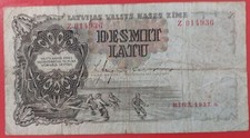 Latvia 10 Latu 1937 Pick 29a Fine Letter Z