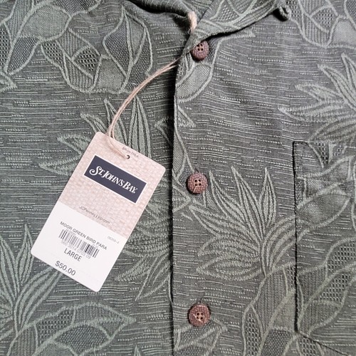 St Johns Bay Shirt Men's Large Button Up Green Short Sleeve NWT - Picture 7 of 8