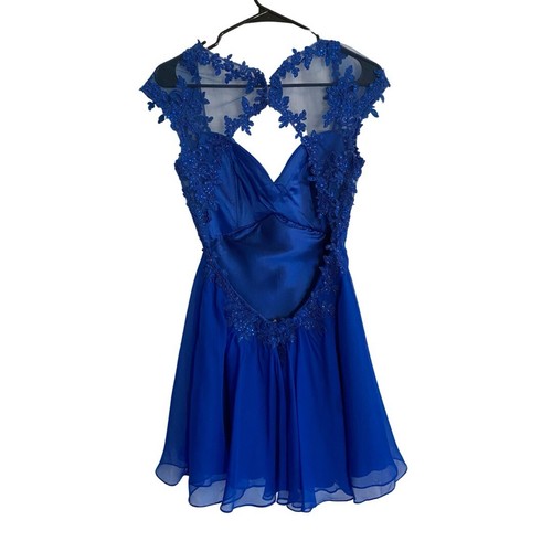 LA FEMME kurzes blaues Kleid Größe 6 Heimkehr Ballkleid formell Hochzeit schwarz zum Binden - Bild 4 von 12