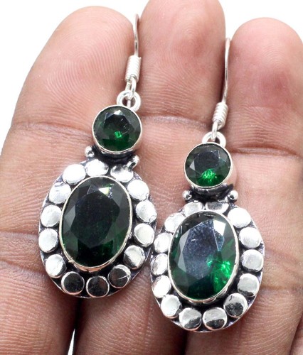 925 Sterling Silver Chrome Diopside Gemstone Handmade Jewelry Earring Size-1.50 - Picture 2 of 7