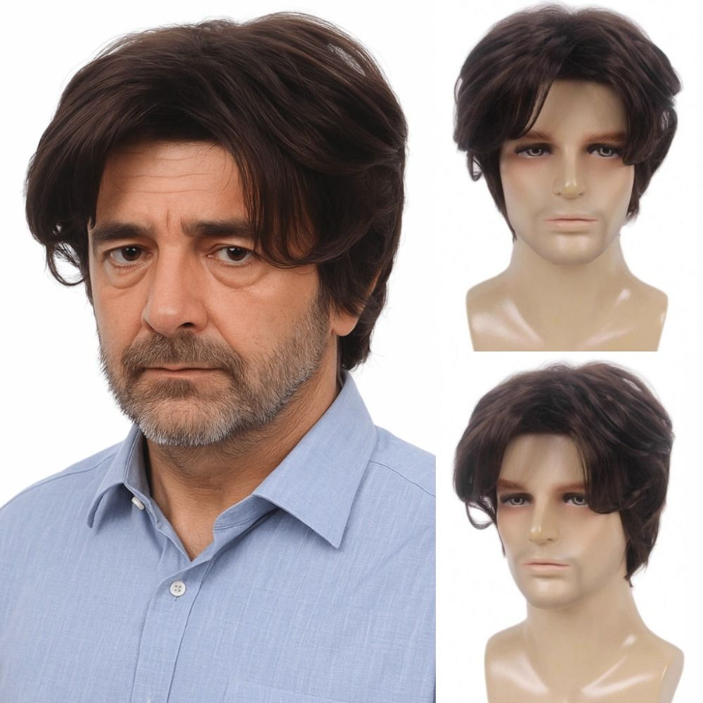 Pelucas sintéticas cosplay para hombre marrón corto recto peluca masculina
