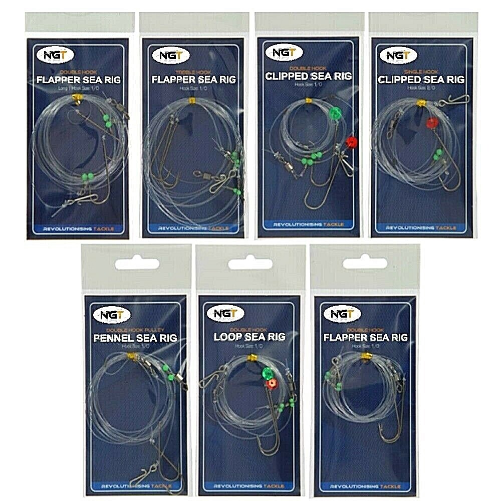 Cod Pulley Rig Sea Fishing Rigs x 7 Flapper Pulley Rig Double & Single Hook Clipped ...