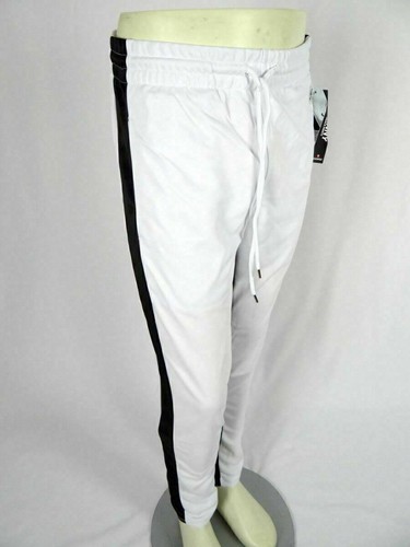 Mens Southpole Skinny Jogger Trackpants White with Bold Black Leg Stripe - Picture 3 of 6