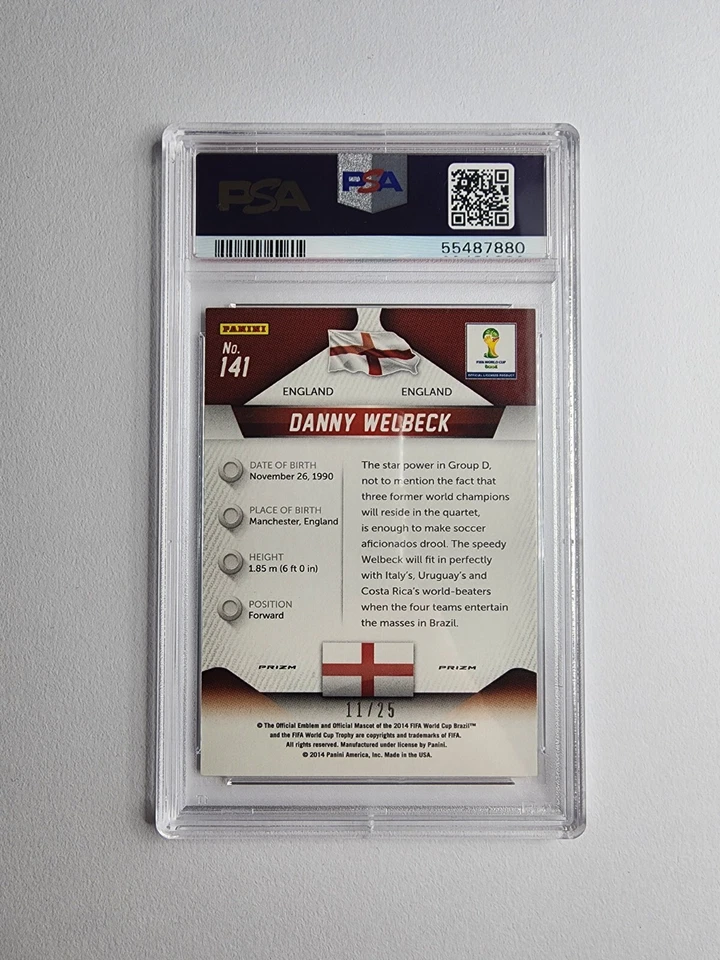 2014 Panini Prizm World Cup #141 Danny Welbeck Green Crystal 11/25 PSA 8  - Image 2 of 2