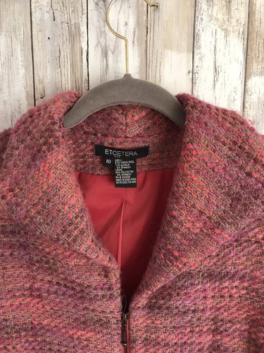 ETCETERA Pink Wool Tweed Zipper Blazer Jacket 10 M L - Picture 2 of 7