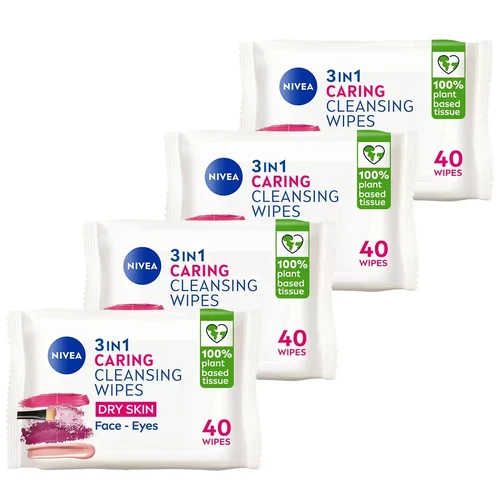 Nivea Biodegradable Face Eye Facial Skin Caring Cleansing Make Up Wipe Pack4x40