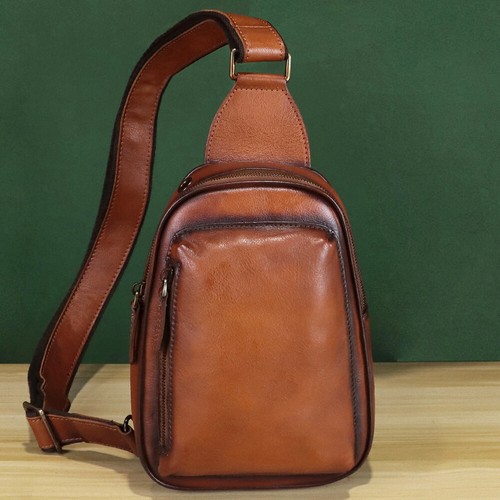 Genuine Leather Sling Bag Women Men Leather Crossbody Bag Sling Backpack Purse - Picture 7 of 11