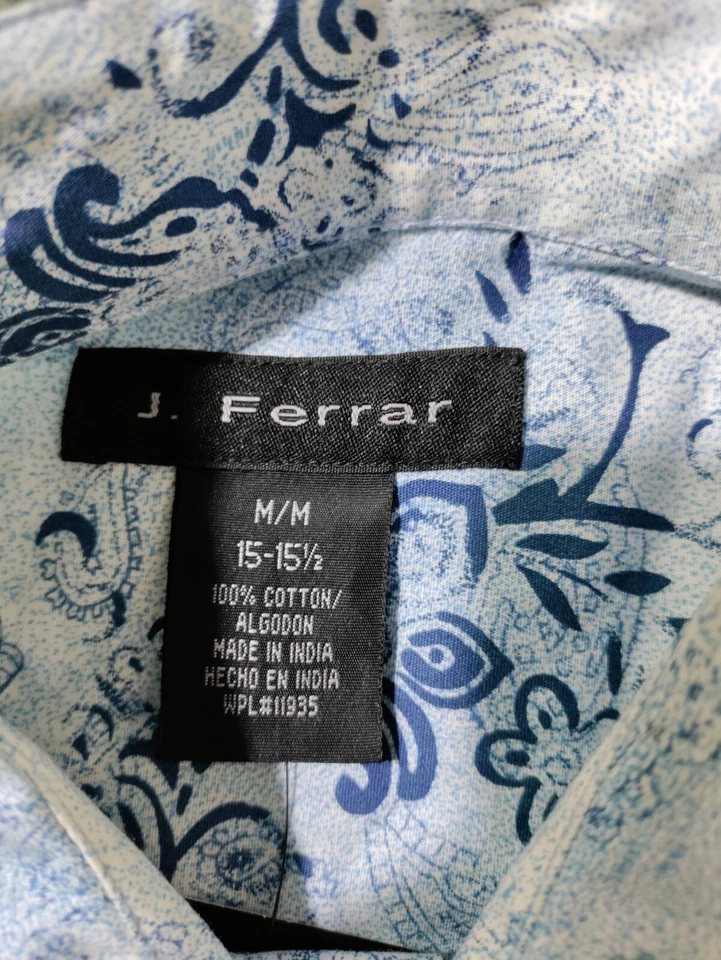 Camisa de cachemira azul blanco con botones manga larga mediana J Ferrar para hombre Foto 3 de 4