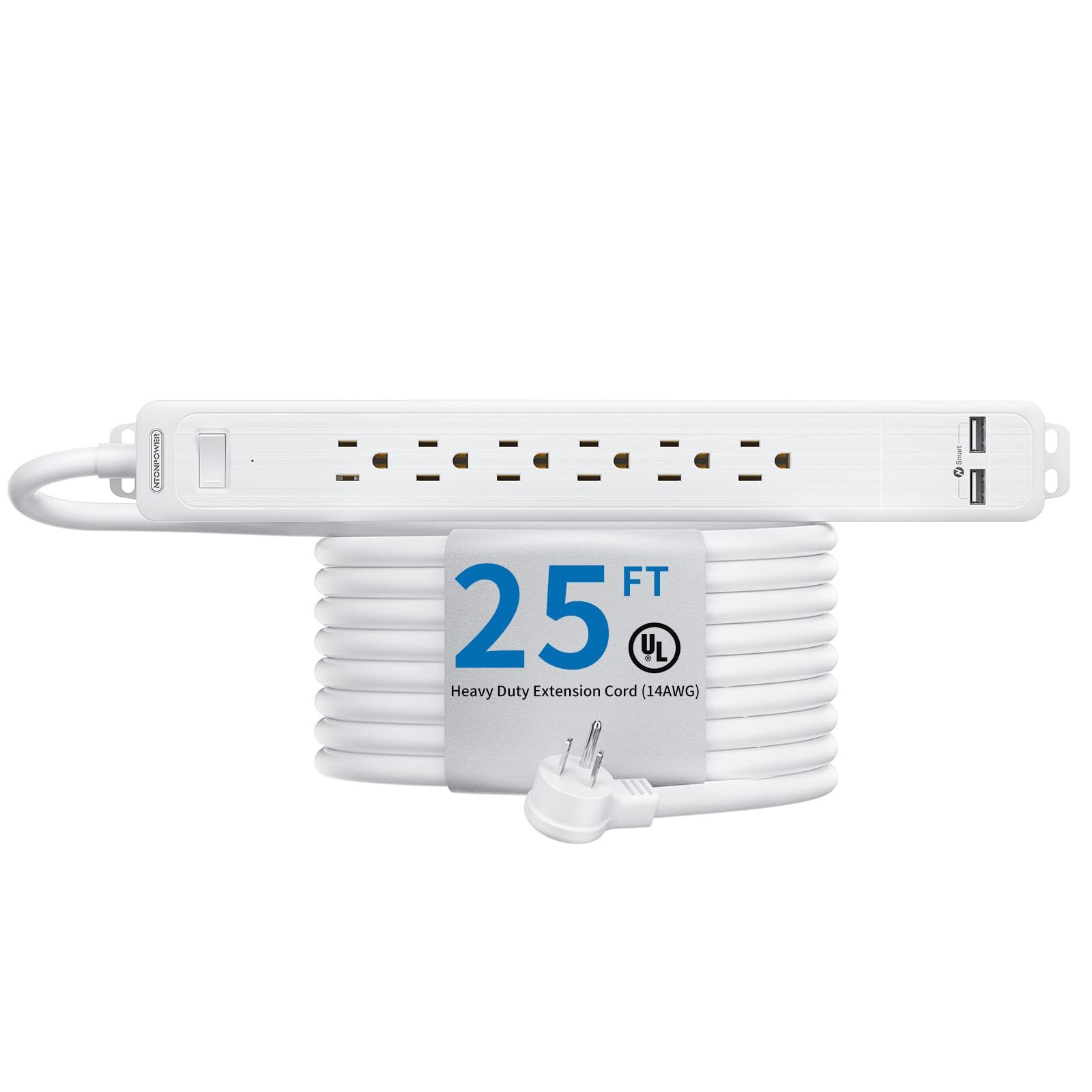 Extension Cord 25 ft, Power Strip Long Cord, Heavy Duty Surge Protector Power...-image