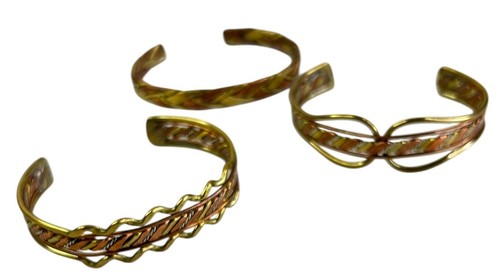 Vintage Lot of 3 Modernist Mixed Metal Brass Copper Silver Braided Cuff Bracelet - Picture 3 of 7