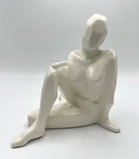 1976 WHITE Jaru Pottery Cubist Sitting Nude Sculpture, California 1970s Modern