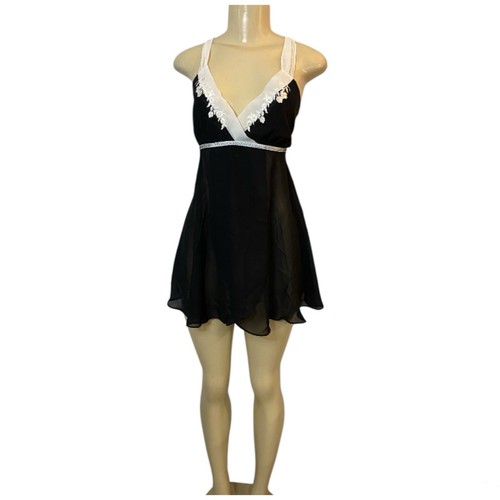 Camisón Y2K Flora Nikrooz Negro Floral Transparente Corbata de Encaje M/L Hada Gótica - Imagen 2 de 11