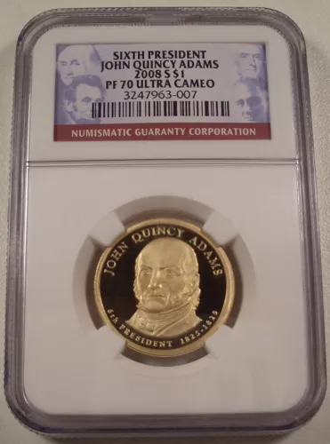 2008-S $1 JOHN QUINCY ADAMS 6th PRESIDENT NGC PF 70 UCAM GEM