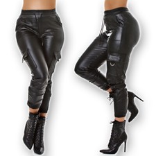 Thermo Wet Leder Look Jogpants 34-40 Cargo Hose Baggy Boyfriend Freizeithose 12