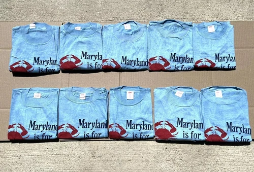 ✨LOT OF (10) NOS! 1970s DEADSTOCK MARYLAND FOR CRAB OCMD SHIRT RINGER TEE MENS✨