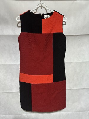 Milly Womens Mod Color Block Sleeveless Mini Shift Dress Black Red Wool Size 4