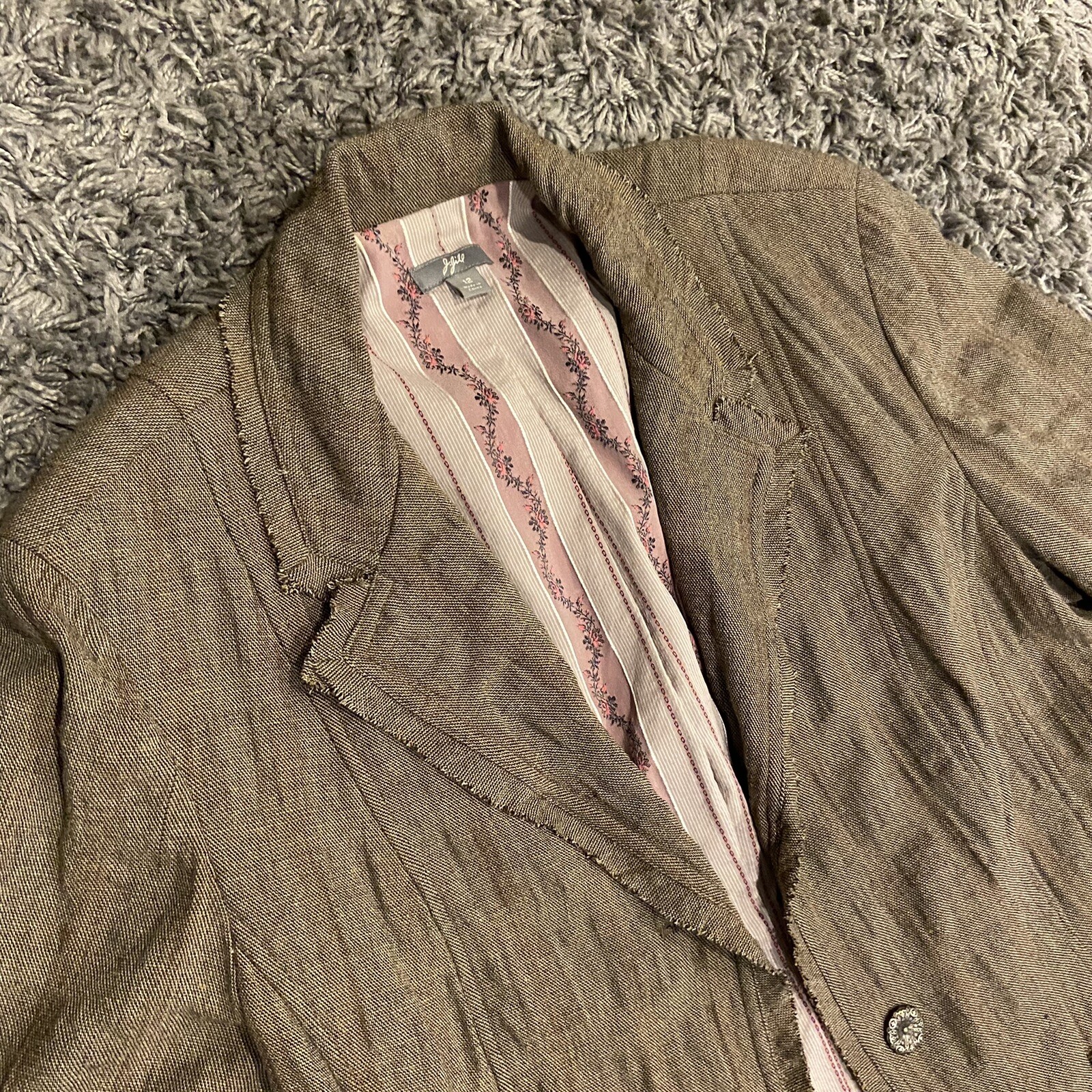 FILA J.Jill Wool Rayon Blend Long Sleeve Blazer Jacket Row Hem & Collar Size 12