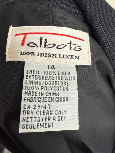 Talbots Black 100% Irish Lien 2 Button Womens Blaxer Size 14 - Picture 2 of 7