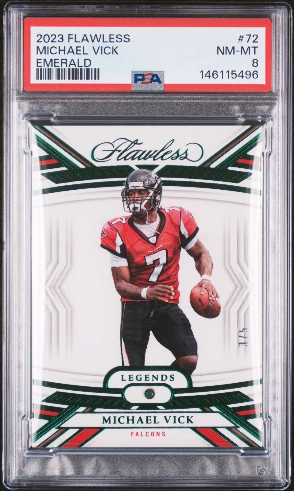 Michael Vick 2023 Panini Flawless Legends #72 Emerald Gem 3/5 PSA 8