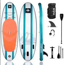 ROC Inflatable Stand Up Paddle Board With SUP Premium Accessories - 10 Ft - NEW