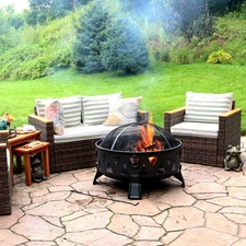 34 in Nordic-Inspired Steel Fire Pit with Spark Screen and Poker by Sunnydaze