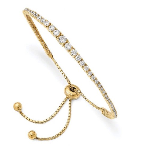 Sterling Silver Gold-tone CZ 5-9in Adjustable Bracelet - Picture 4 of 4