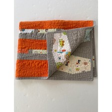 Kids Reversible Quilt Orange Grey Fun Animal Theme Baby Toddler