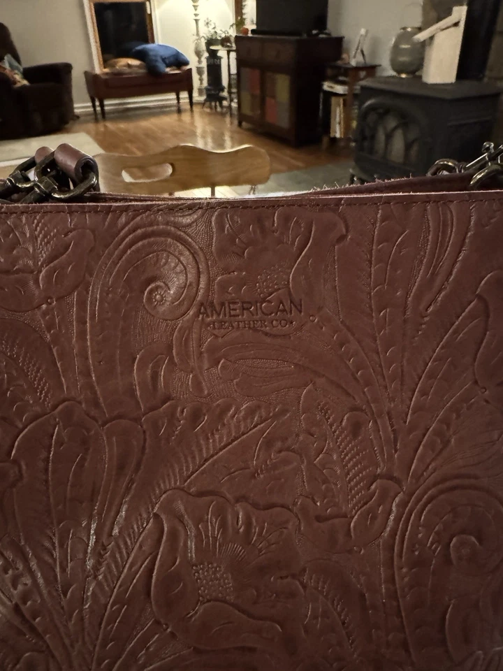 Bolso de hombro American Leather Co Lenox triple entrada marrón en relieve nuevo con etiquetas Foto 2 de 4