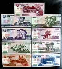 REPUBLIC KOREA 9 UNC SPECIMENS 0000000 2002/2008/2013/ WON BANKNOTES