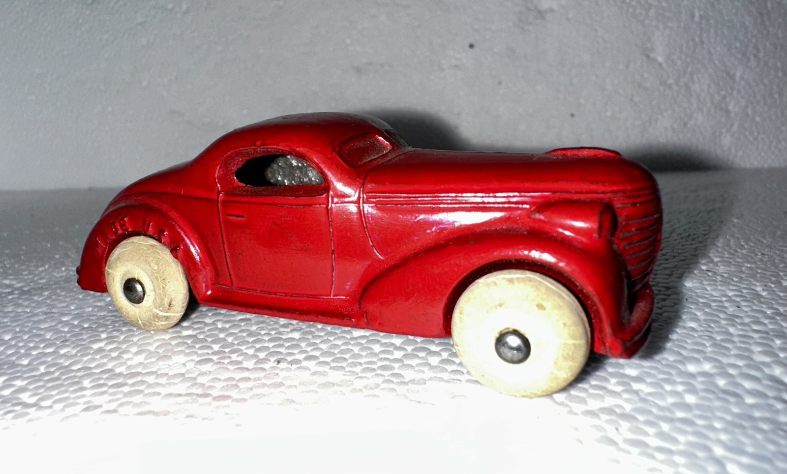 Antique Original Toy Sedan Car White Rubbber Tires Slush Cast Metal Barclay USA