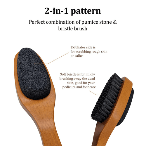 Pumice Stone for Feet & Foot Brush with Handle 2 in 1 Natural Wood Pedicure - Picture 3 of 7