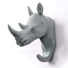 Rhino Head Single Wall Hook/Hanger Animal Shaped Coat Hat Hook Heavy Duty, Ru...