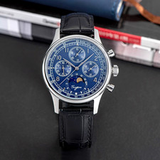 Seagull 1963 Wrist Watch Sugess MoonPhase Gold SWAN NECK Chronograph Black strap