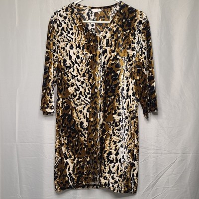 Hypnotic Clothing Tunic Dress Women 1X Gold Black Leopard Velvet 3/4 Sleeve