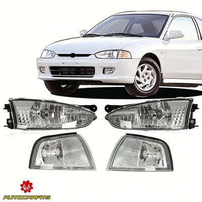 For Mitsubishi Mirage 2Dr Coupe 1997-02 Headlights Corner Lamps Chrome Set 4pcs