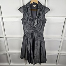Karen Millen Grey Dress Size 8 Formal Cap Sl. Pleated A-line Full Skirt Vintage
