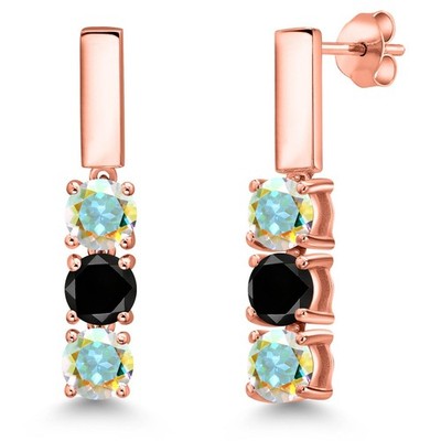 1.65 Ct Mercury Mist Mystic Topaz Black Diamond 18K Rose Gold Plated Silver