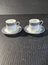 Two Vintage Sets Of Aynsley Fine Bone China Blue Mist Demitasse And Saucers...