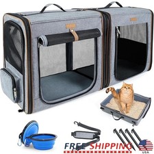 Large Cat Carrier 2 in 1 Travel Crate Playpen W/ Easy Setup Locking Zippers US