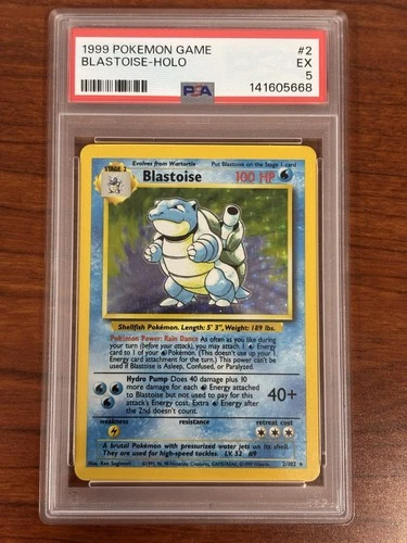Pokémon TCG Blastoise Holo Unlimited Rare Card Base Set 2/102, PSA 5