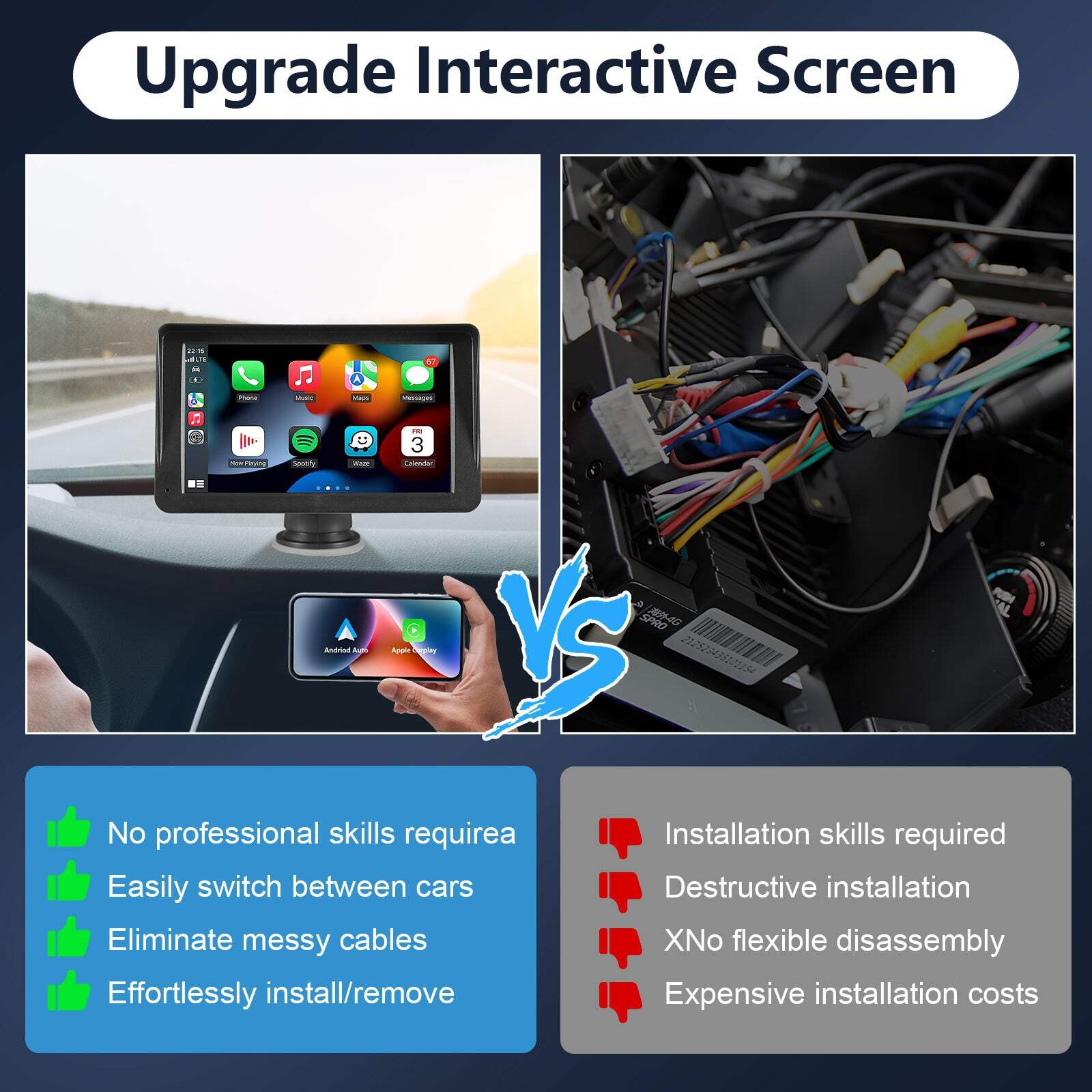 Best Home Gadgets - 7" Wireless CarPlay Android Apple Auto Touch Screen Bluetooth FM Auto - Miniatura 4