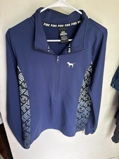 Victoria Secret Pink Ultimate Jacket Size LG Half Zip Pullover Navy Blue LRW