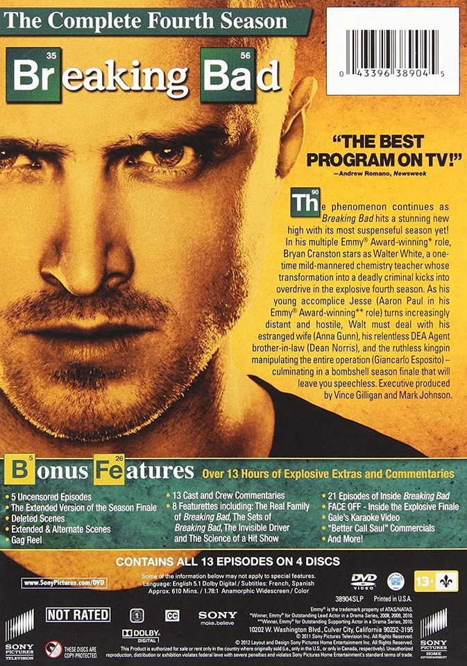 Breaking Bad: Season Four (DVD) Bryan Cranston Aaron Paul (Importación USA) - Imagen 2 de 4