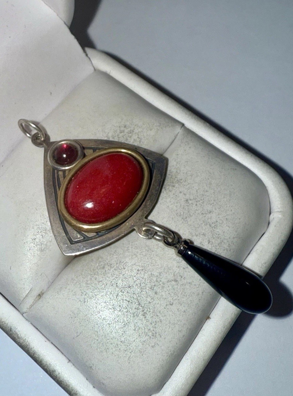 STEVE STAMAS Solid Sterling Silver Red Coral Onyx… - image 2